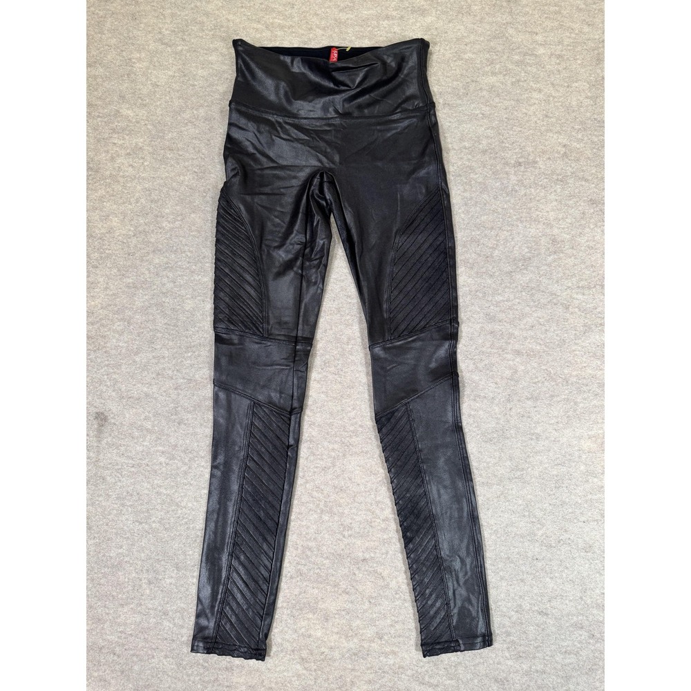 Spanx Leggings Womens Small Black High Rise Ankle Moto Faux Leather Pants